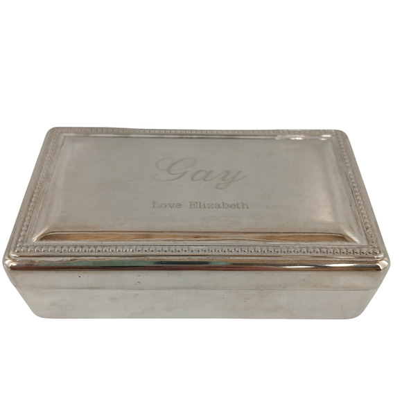 Vintage Silver-Plated Trinket Box Engraved “Gay ~ Love Elizabeth” ~ Beaded Edge - Picture 1 of 12